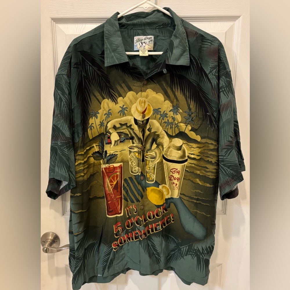Big Dogs Vintage Y2K Hawaiian Shirt "It's 5 O'Clock Somewhere" - Short Sleeve